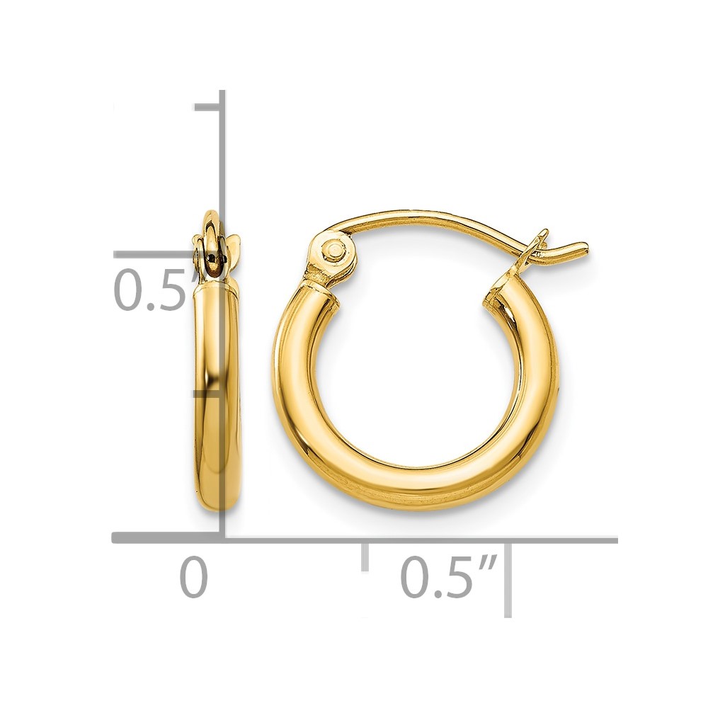 14k Polished 2x12mm Lightweight Tube Hoop Earrings (T918L)