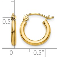 14K Yellow Gold 2x 12mm Polished Lightweight Tube Hoop Earrings view 4