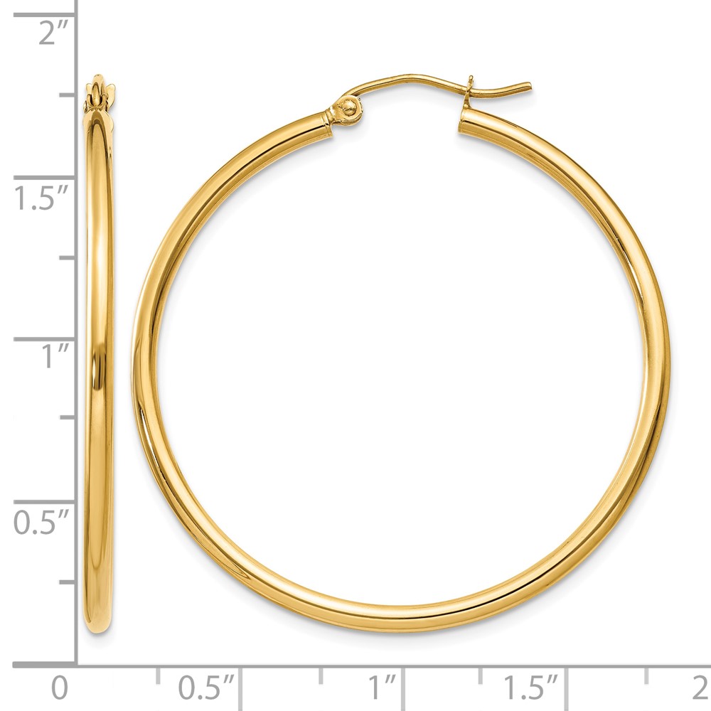 14k Polished 2x40mm Tube Hoop Earrings (T919)