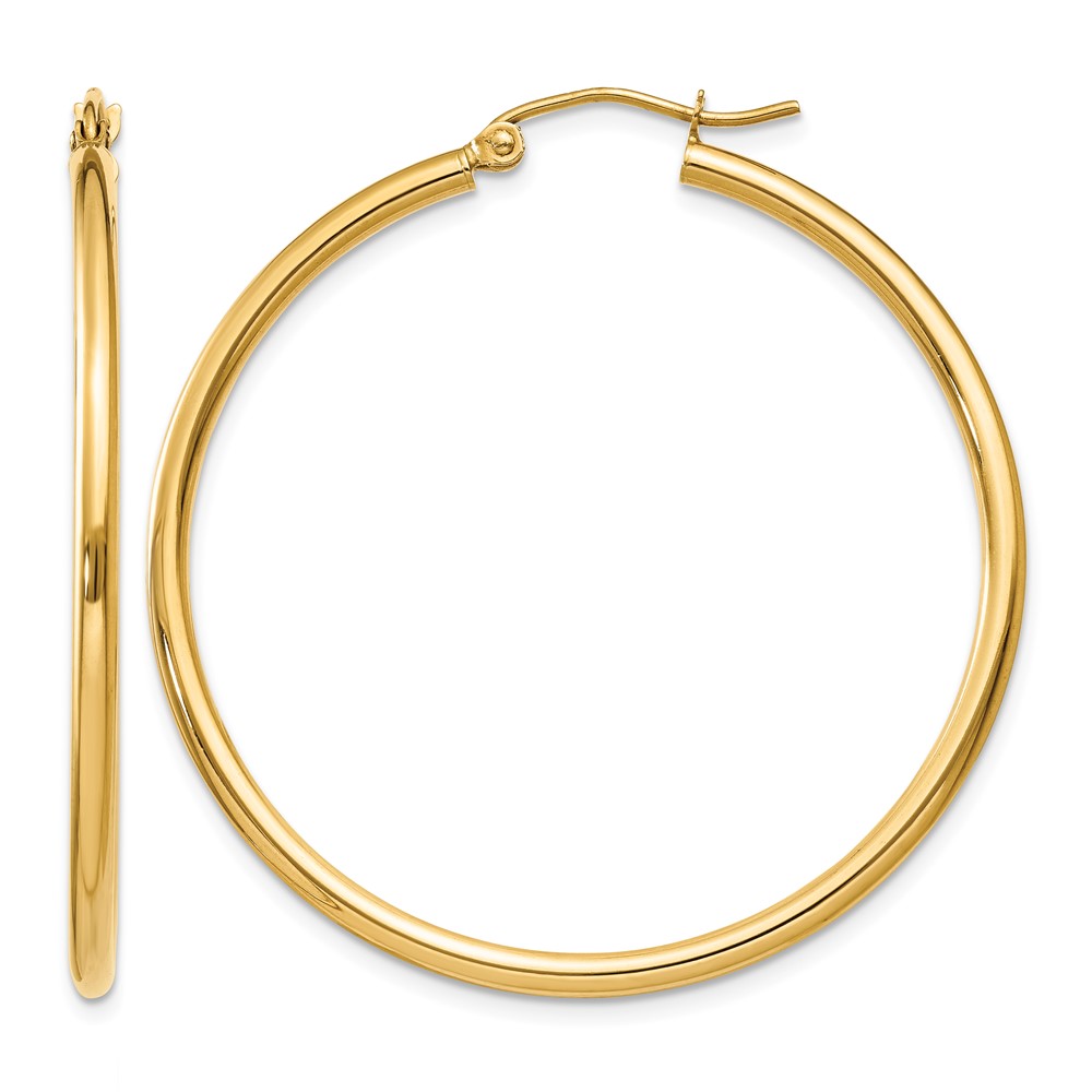 14k Polished 2x40mm Tube Hoop Earrings (T919)
