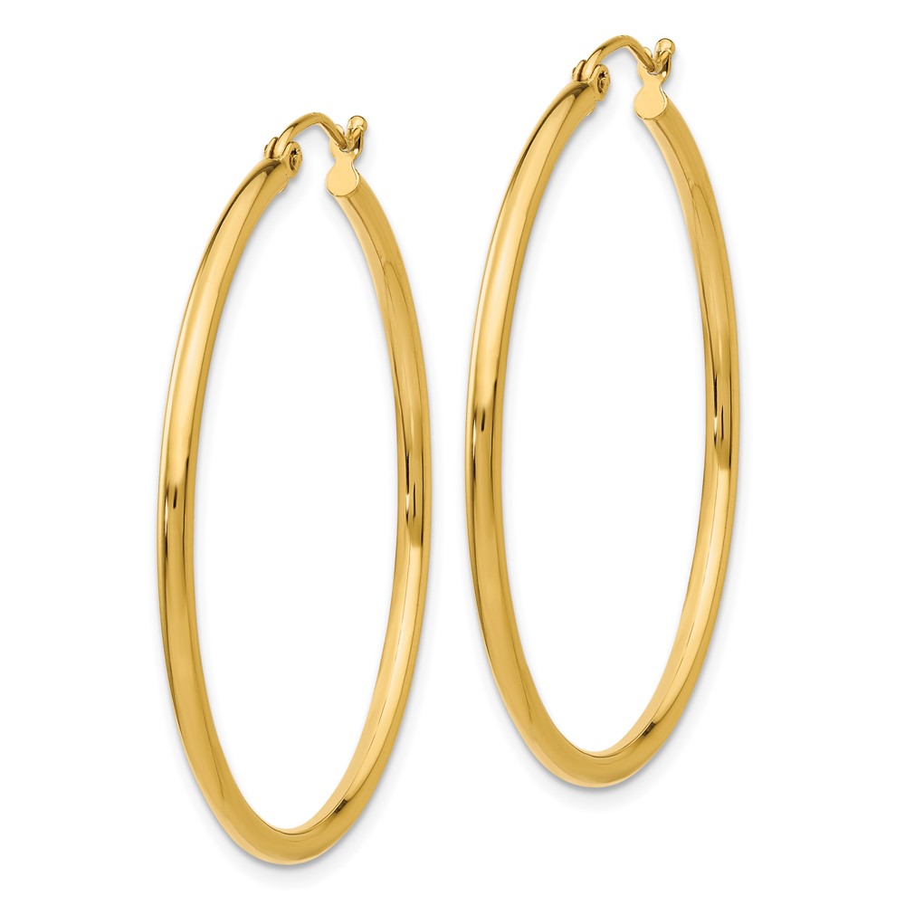 14k Polished 2x40mm Lightweight Tube Hoop Earrings (T919L)