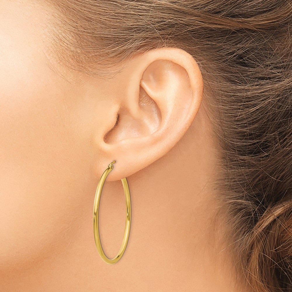 14k Polished 2x40mm Lightweight Tube Hoop Earrings (T919L)