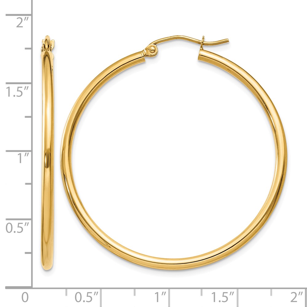 14k Polished 2x40mm Lightweight Tube Hoop Earrings (T919L)