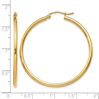 14K Yellow Gold 2x 40mm Polished Lightweight Tube Hoop Earrings view 4