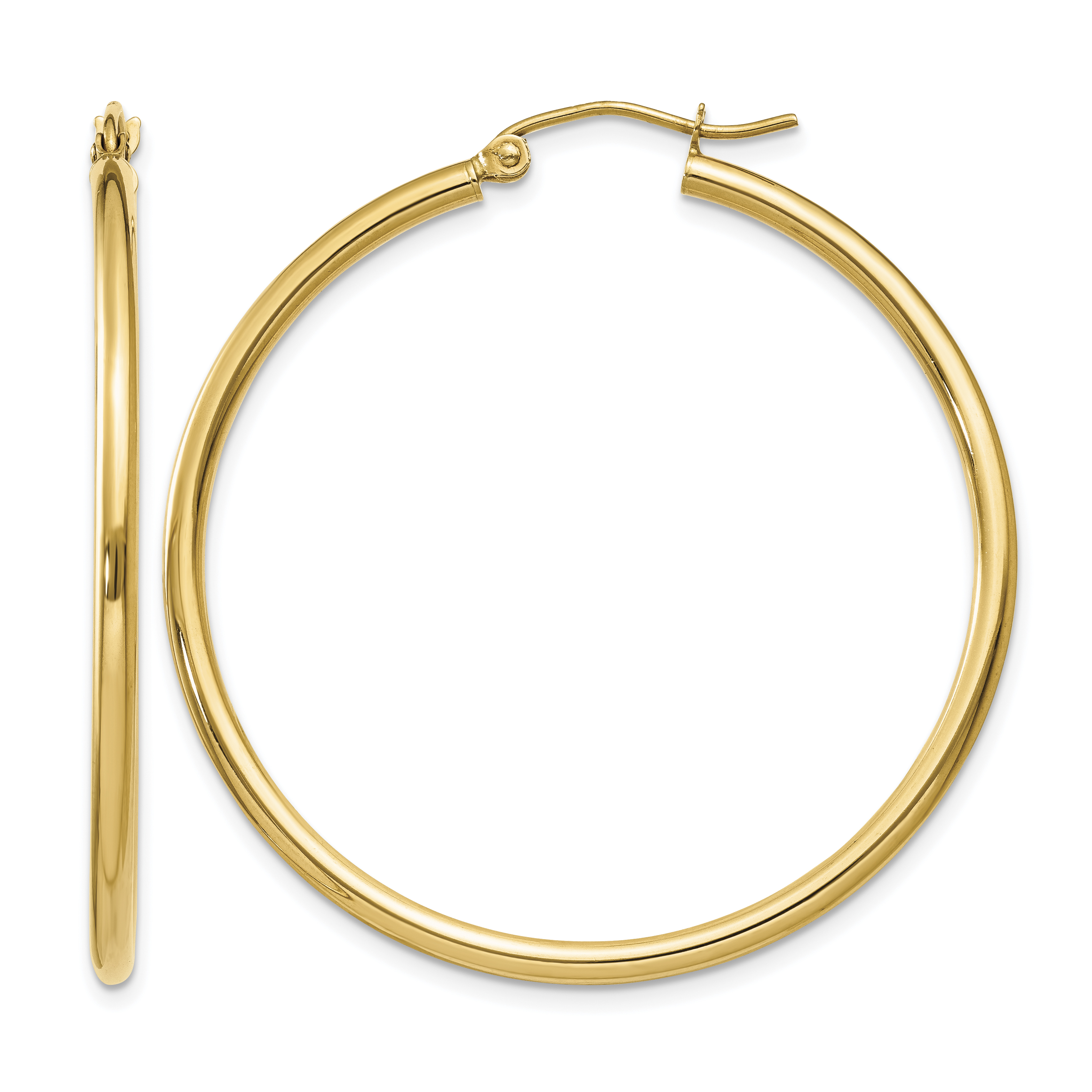 14k Polished 2x40mm Lightweight Tube Hoop Earrings (T919L)