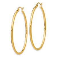14K Yellow Gold 2x 45mm Polished Tube Hoop Earrings view 2