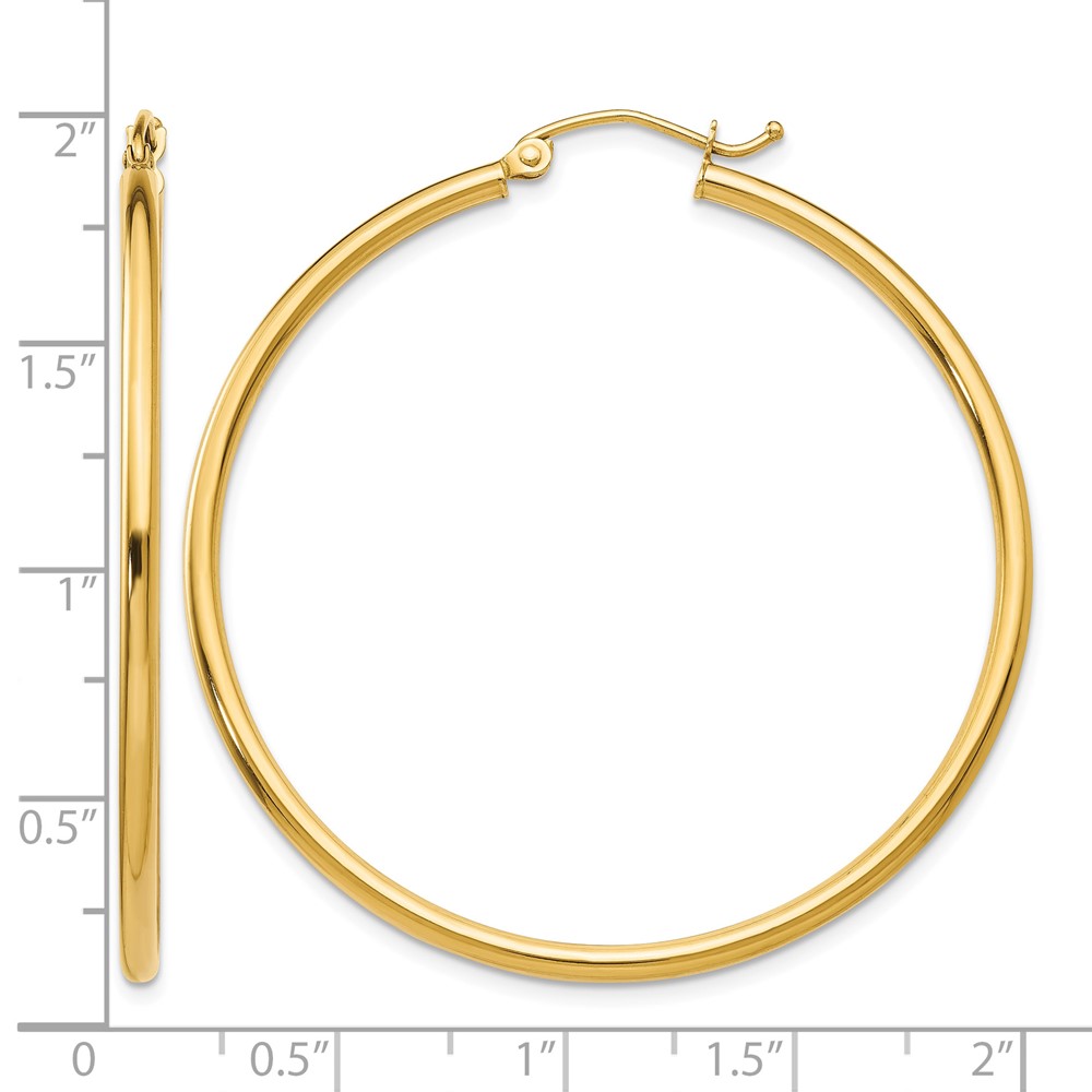 14k Polished 2x45mm Tube Hoop Earrings (T920)