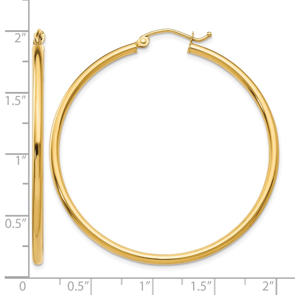 14k Polished 2x45mm Lightweight Tube Hoop Earrings (T920L)