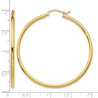 14K Yellow Gold 2x 45mm Polished Lightweight Tube Hoop Earrings view 4