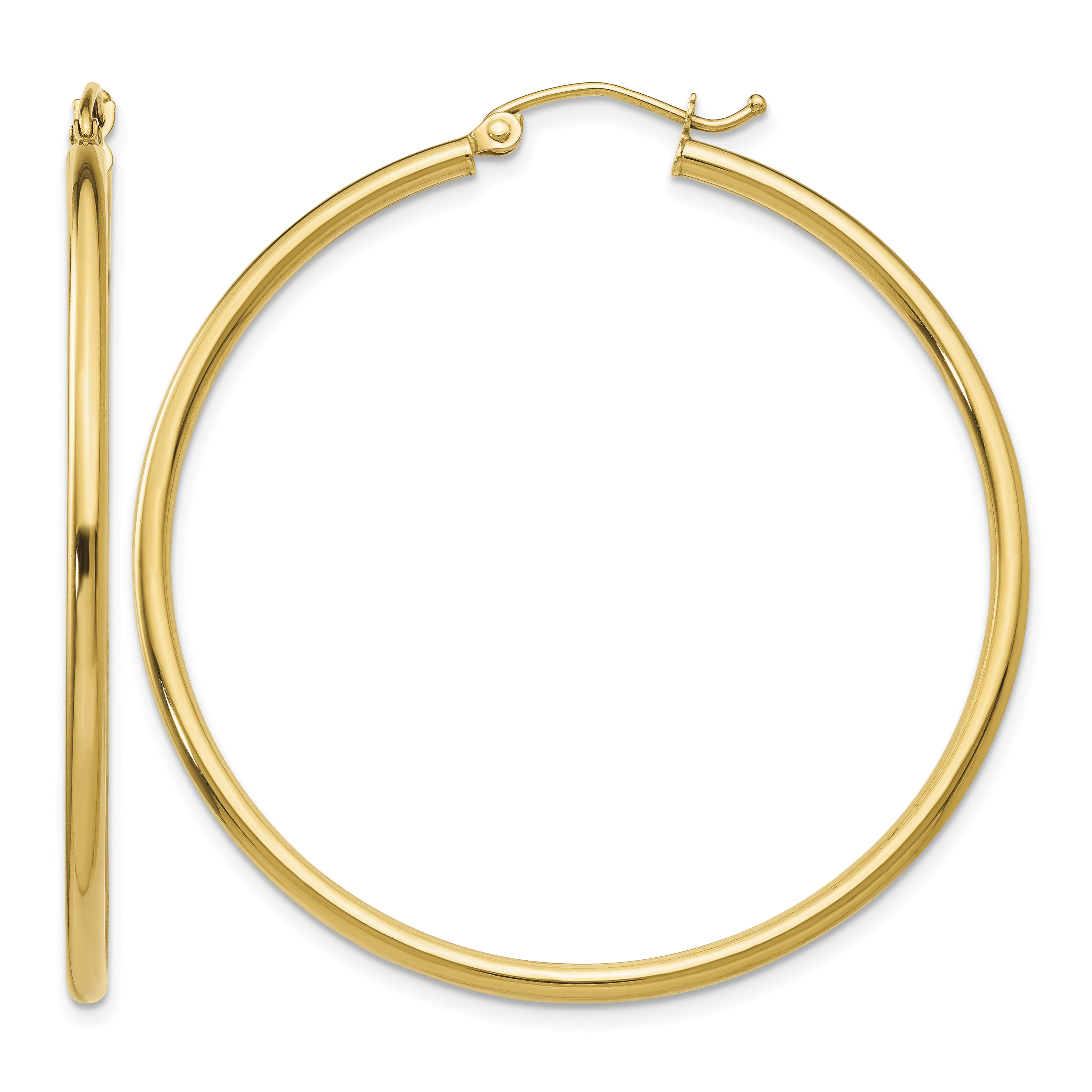 14k Polished 2x45mm Lightweight Tube Hoop Earrings (T920L)