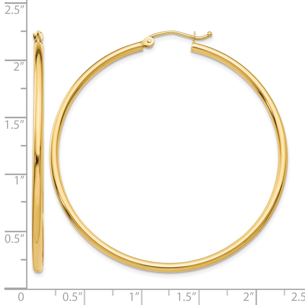 14k Polished 2x50mm Tube Hoop Earrings (T921)