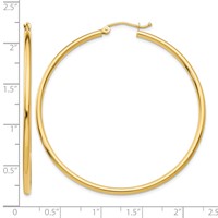 14K Yellow Gold 2x 50mm Polished Tube Hoop Earrings view 4
