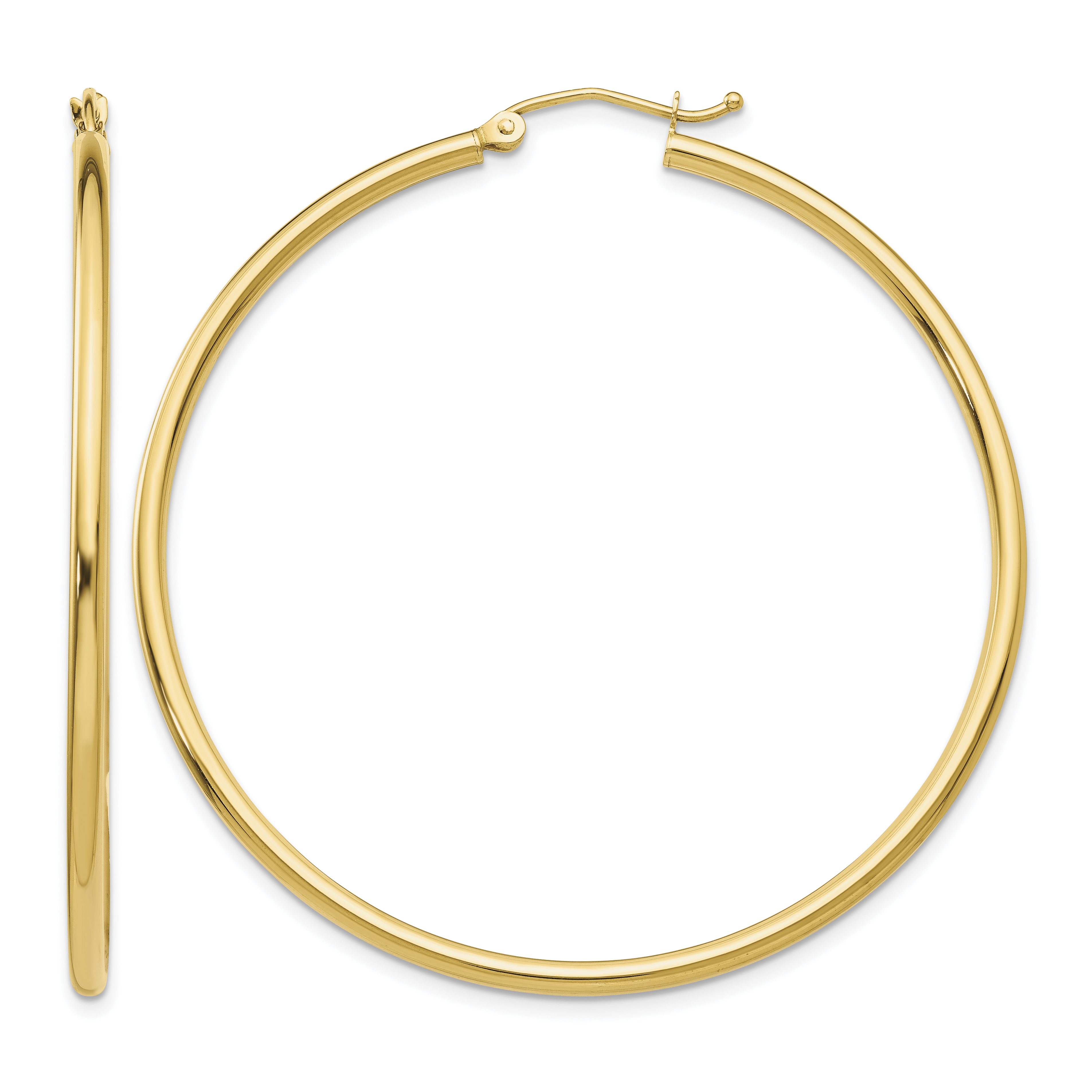 14k Polished 2x50mm Tube Hoop Earrings (T921)
