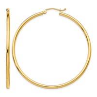14K Yellow Gold 2x 50mm Polished Tube Hoop Earrings view 1