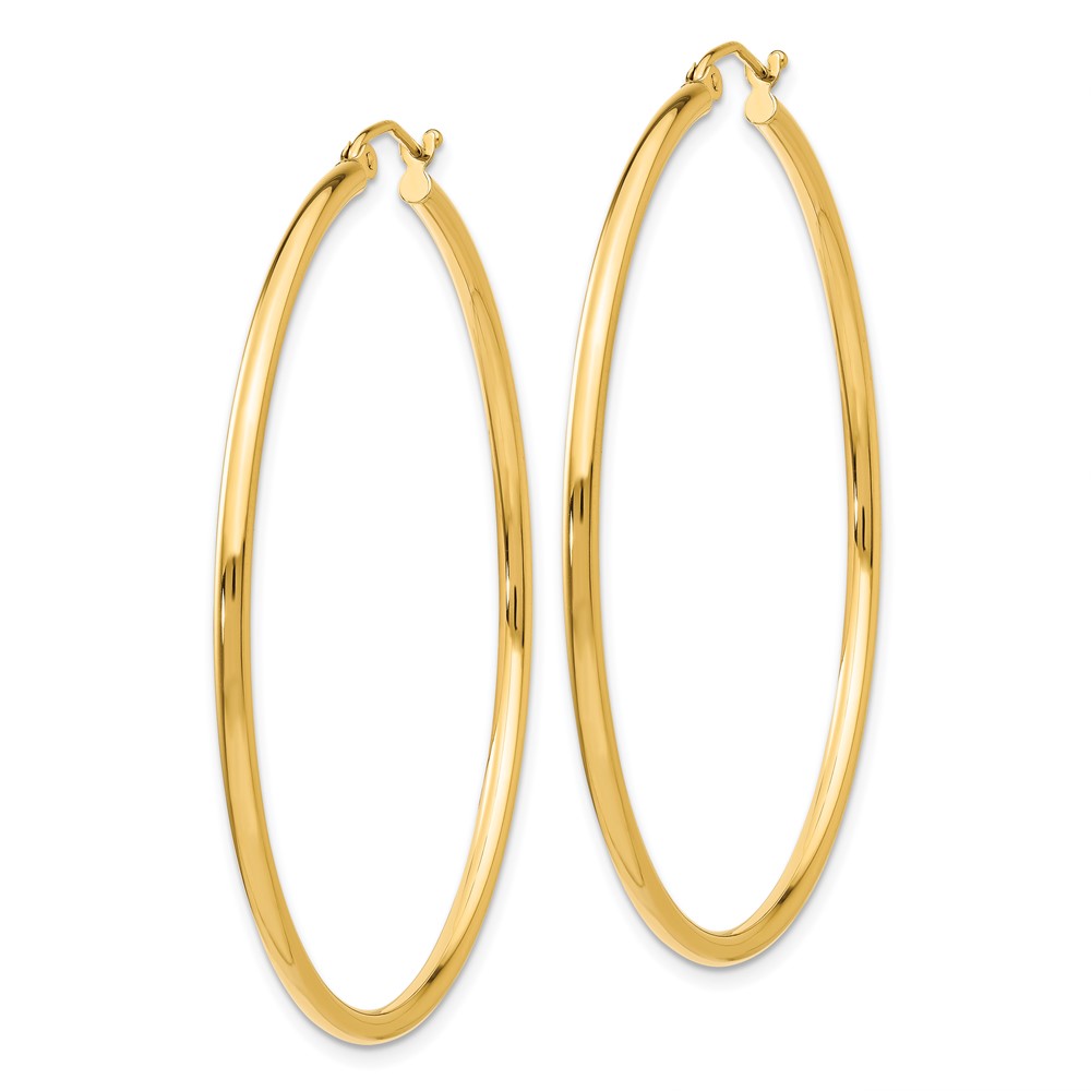 14k Polished 2x50mm  Lightweight Tube Hoop Earrings (T921L)