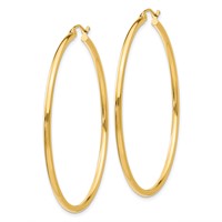 14K Yellow Gold 2x 50mm Polished Lightweight Tube Hoop Earrings view 2