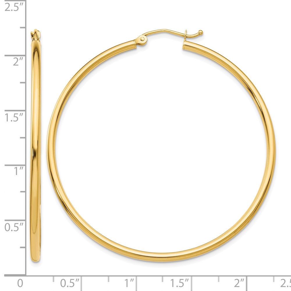 14k Polished 2x50mm  Lightweight Tube Hoop Earrings (T921L)