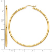 14K Yellow Gold 2x 50mm Polished Lightweight Tube Hoop Earrings view 4