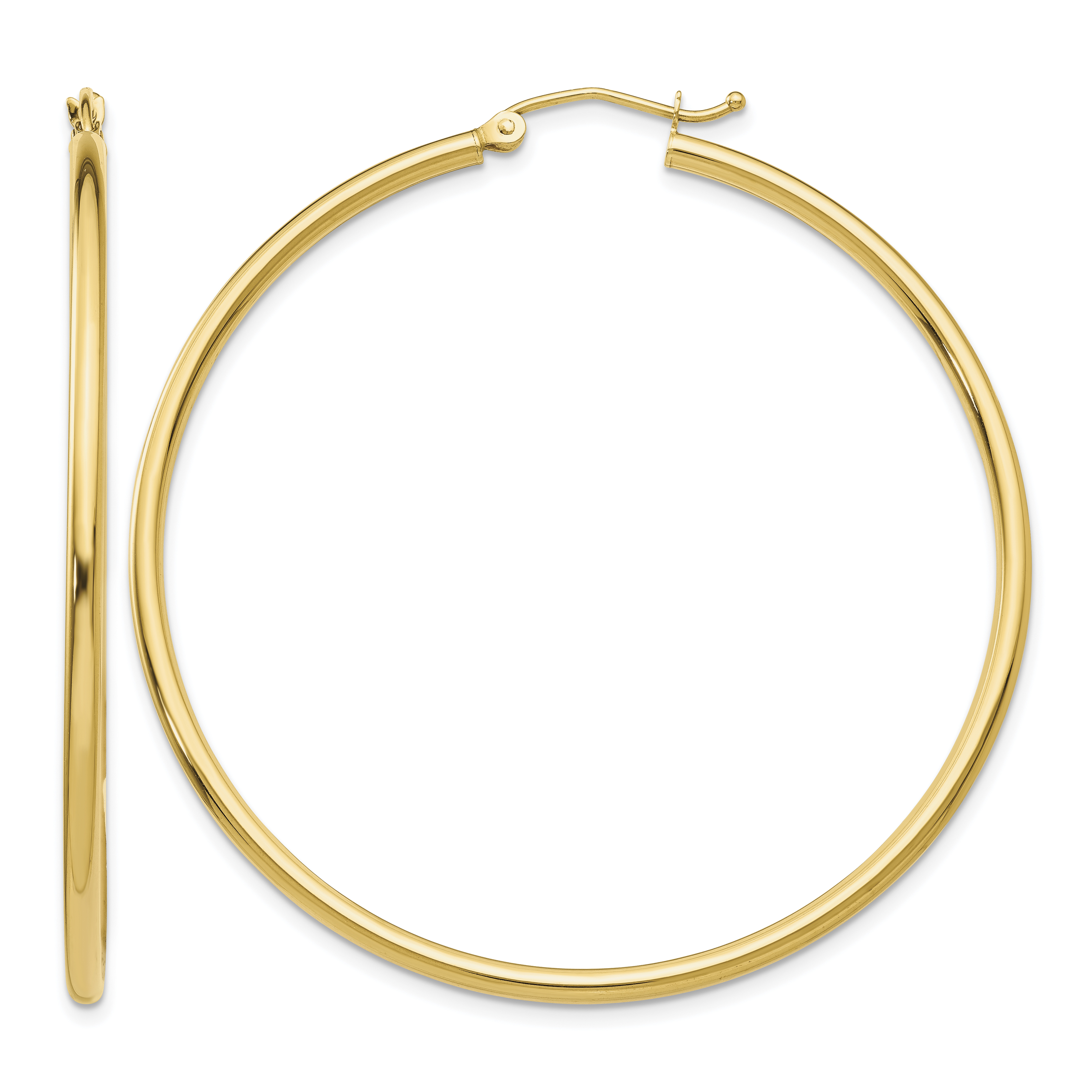 14k Polished 2x50mm  Lightweight Tube Hoop Earrings (T921L)