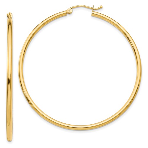 14k 2x50mm  Polished Lightweight Tube Hoop Earrings