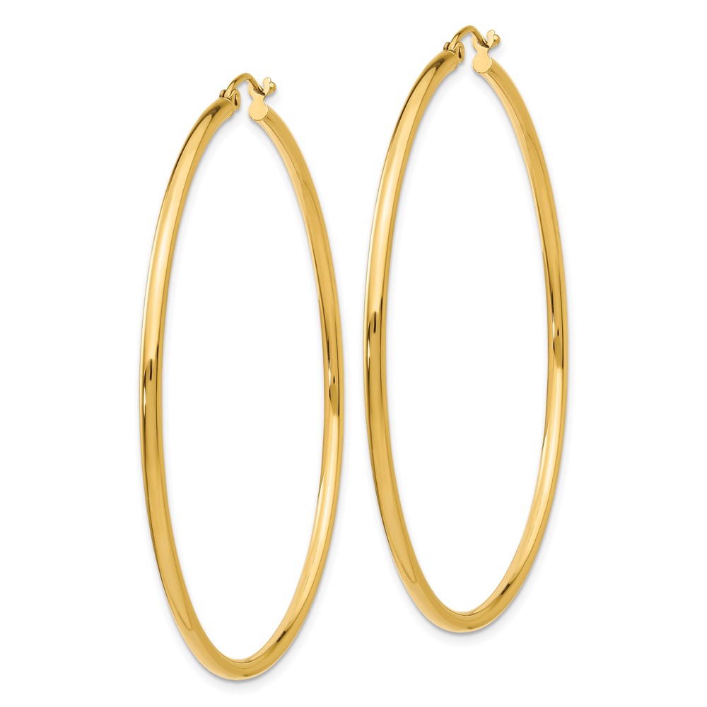 14k Polished 2x55mm Tube Hoop Earrings (T922)