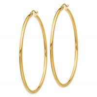 14K Yellow Gold 2x 55mm Polished Tube Hoop Earrings view 2