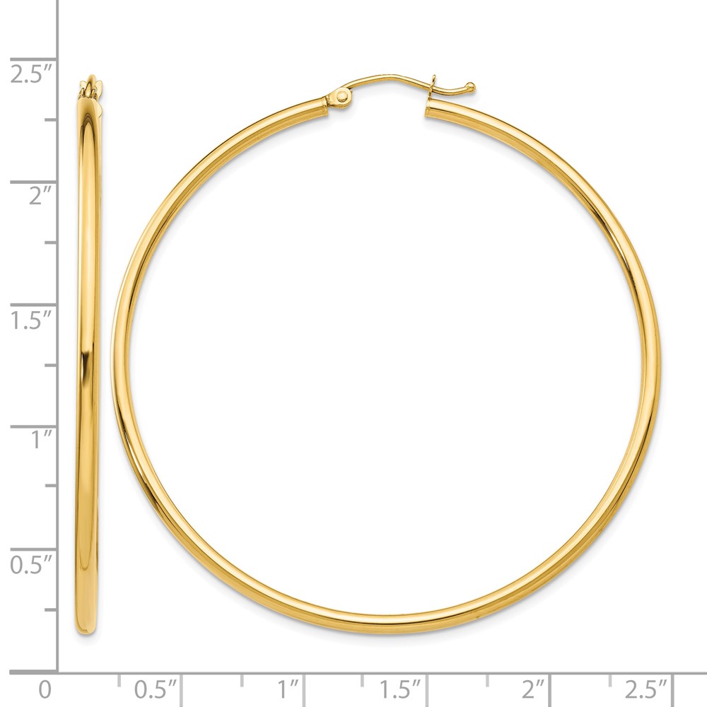 14k Polished 2x55mm Tube Hoop Earrings (T922)