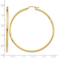 14K Yellow Gold 2x 55mm Polished Tube Hoop Earrings view 4