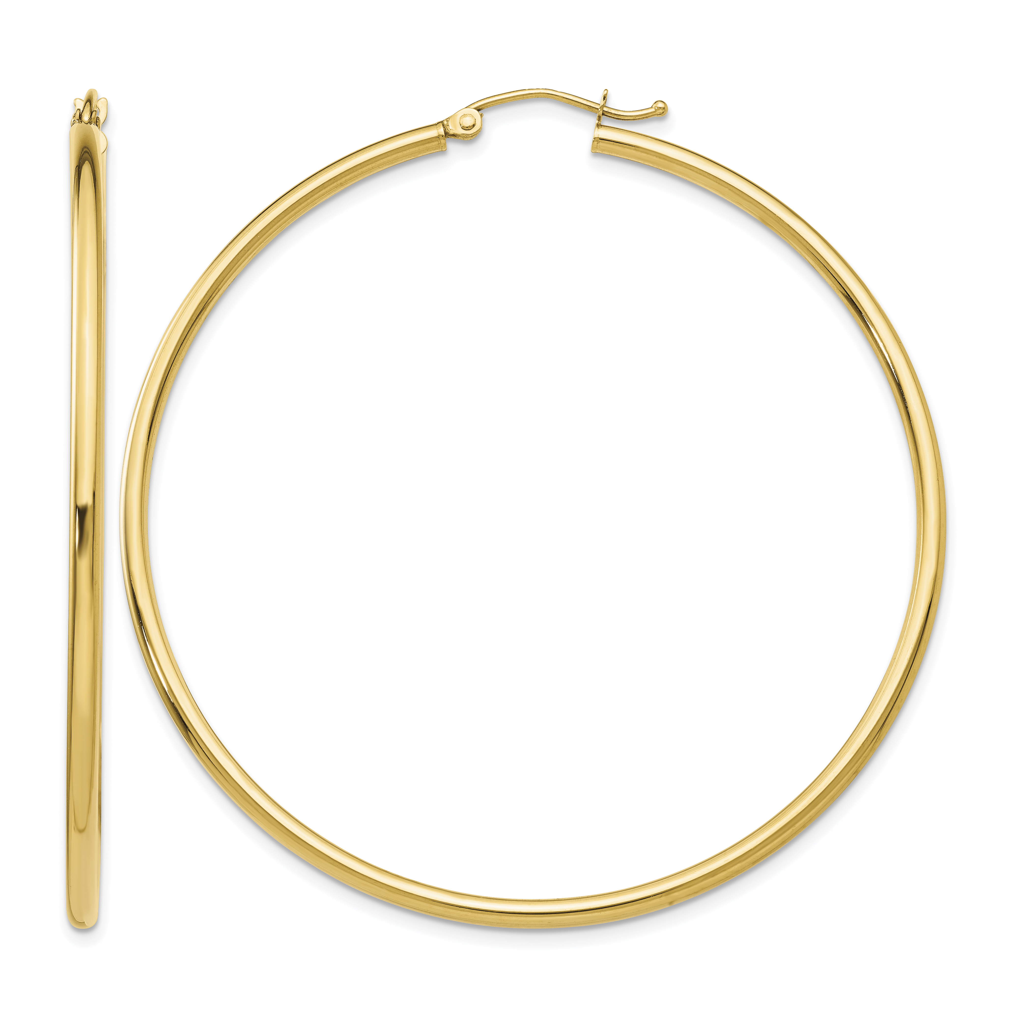 14k Polished 2x55mm Tube Hoop Earrings (T922)