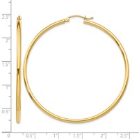 14K Yellow Gold 2x 55mm Polished Lightweight Tube Hoop Earrings view 4