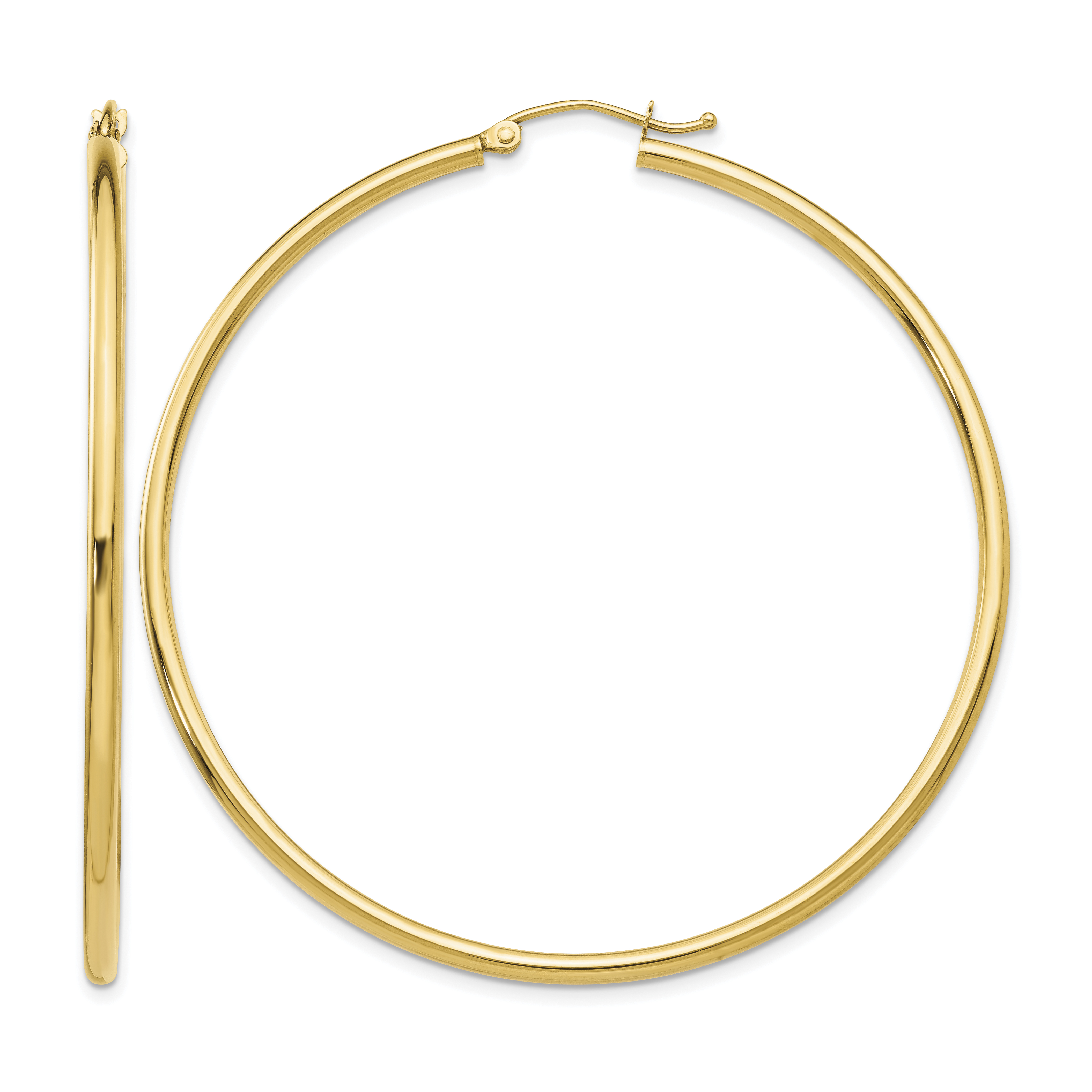 14k Polished 2x55mm Lightweight Tube Hoop Earrings (T922L)