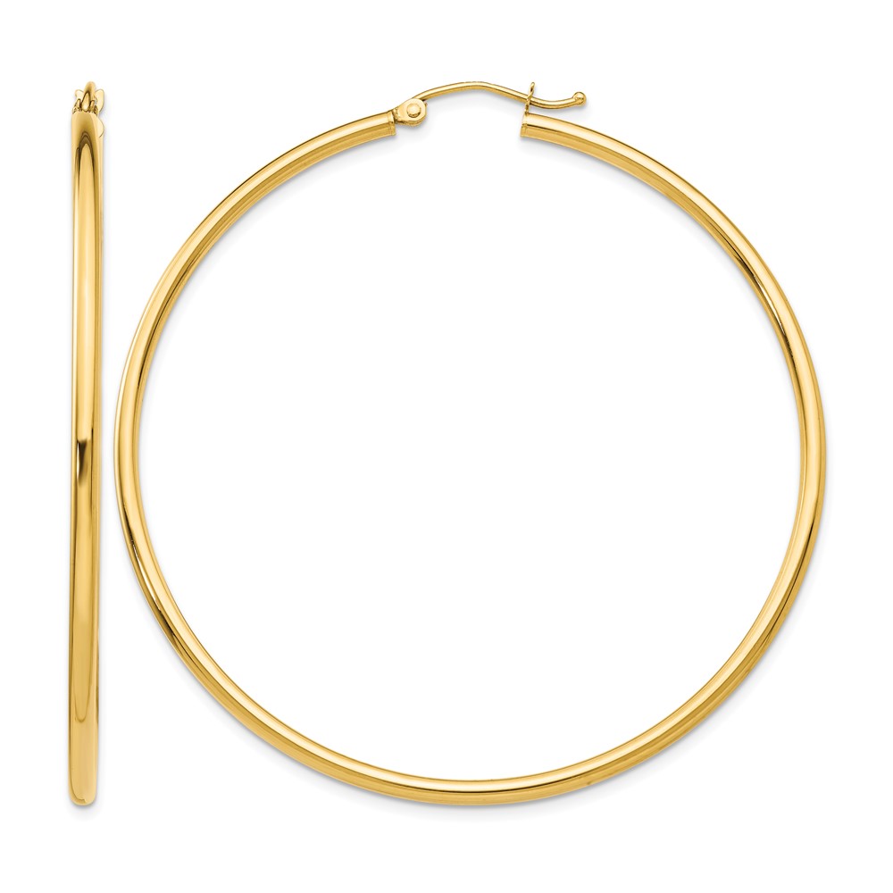 14k Polished 2x55mm Lightweight Tube Hoop Earrings (T922L)