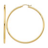 14K Yellow Gold 2x 55mm Polished Lightweight Tube Hoop Earrings view 1