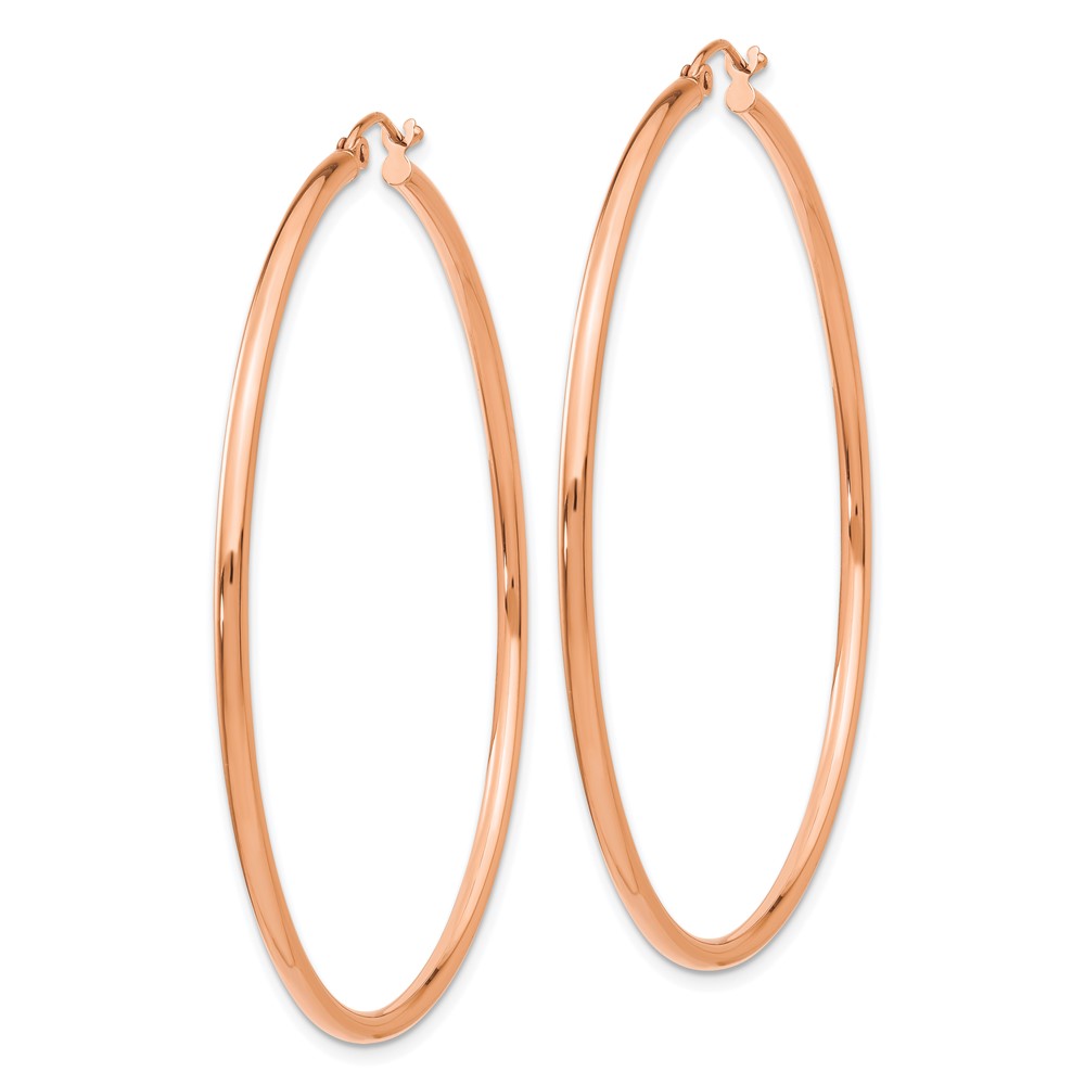 14k Rose Gold Polished 2x55mm Lightweight Tube Hoop Earrings (T922RL)