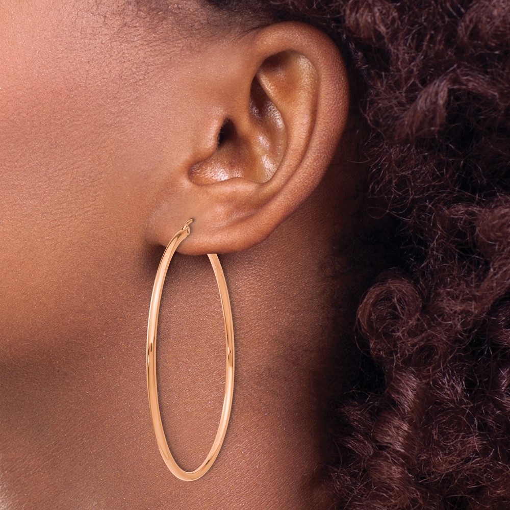 14k Rose Gold Polished 2x55mm Lightweight Tube Hoop Earrings (T922RL)