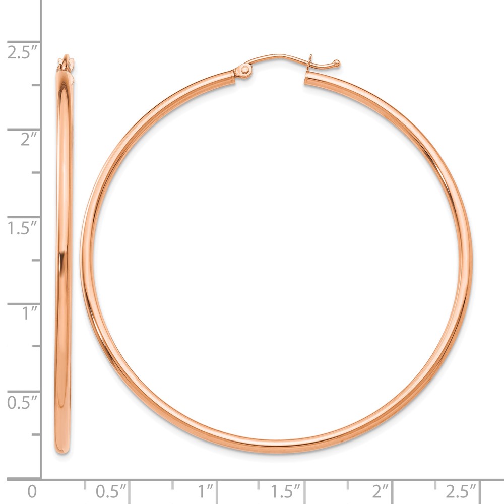 14k Rose Gold Polished 2x55mm Lightweight Tube Hoop Earrings (T922RL)
