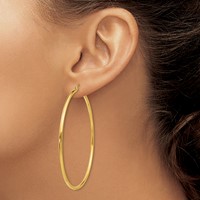 14K Yellow Gold 2x 60mm Polished Tube Hoop Earrings view 3