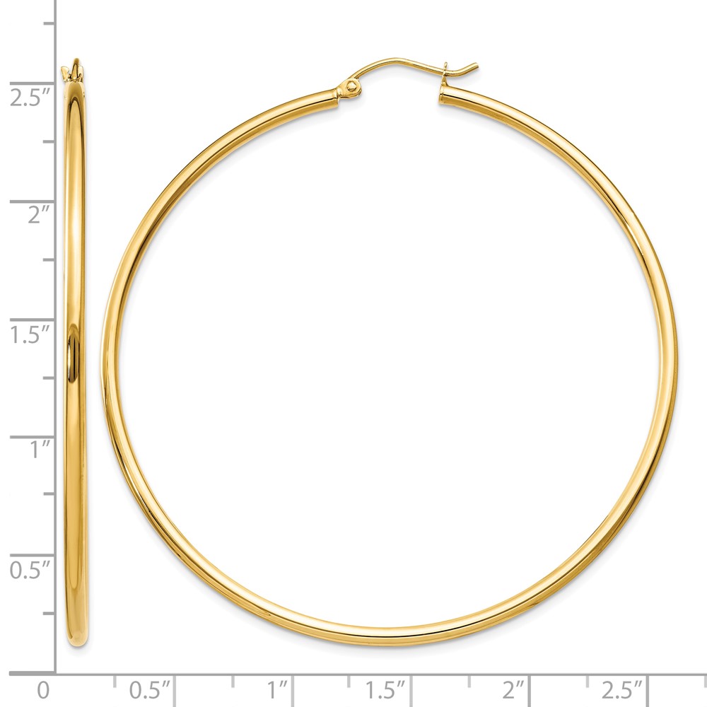 14k Polished 2x60mm Tube Hoop Earrings (T923)