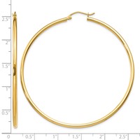 14K Yellow Gold 2x 60mm Polished Tube Hoop Earrings view 4