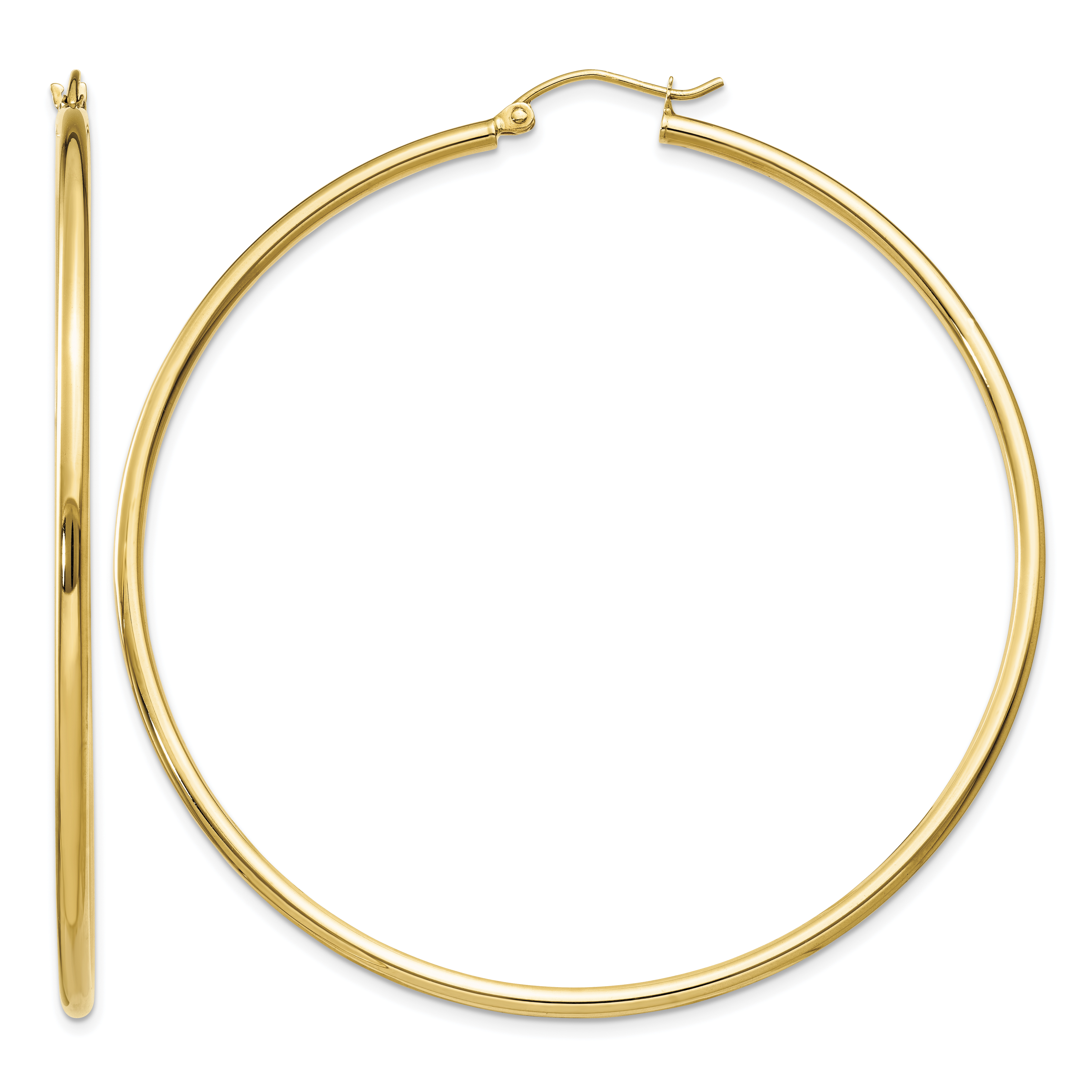 14k Polished 2x60mm Tube Hoop Earrings (T923)