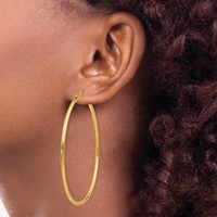 14K Yellow Gold 2x 60mm Polished Lightweight Tube Hoop Earrings view 3