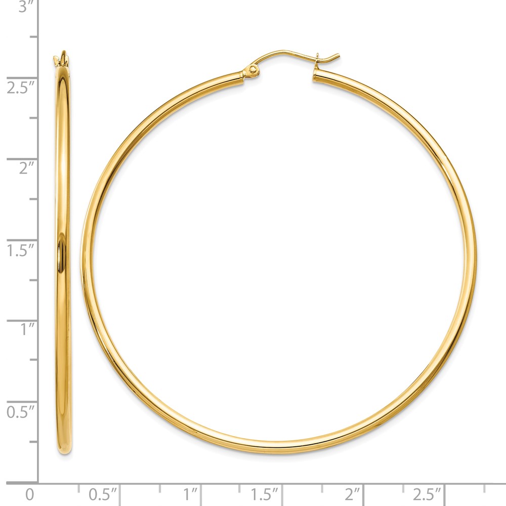 14k Polished 2x60mm Lightweight Tube Hoop Earrings (T923L)