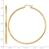 14K Yellow Gold 2x 60mm Polished Lightweight Tube Hoop Earrings view 4