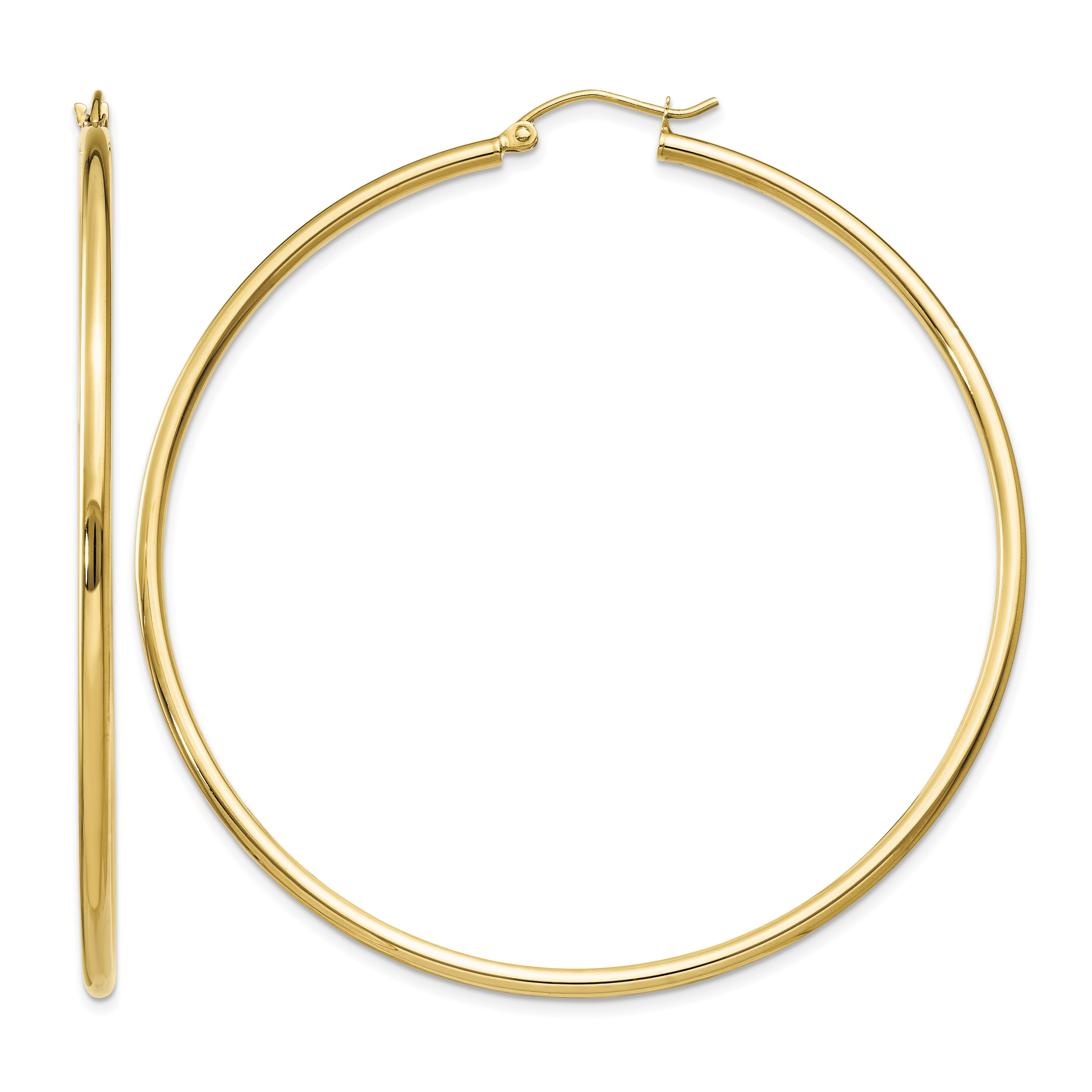 14k Polished 2x60mm Lightweight Tube Hoop Earrings (T923L)