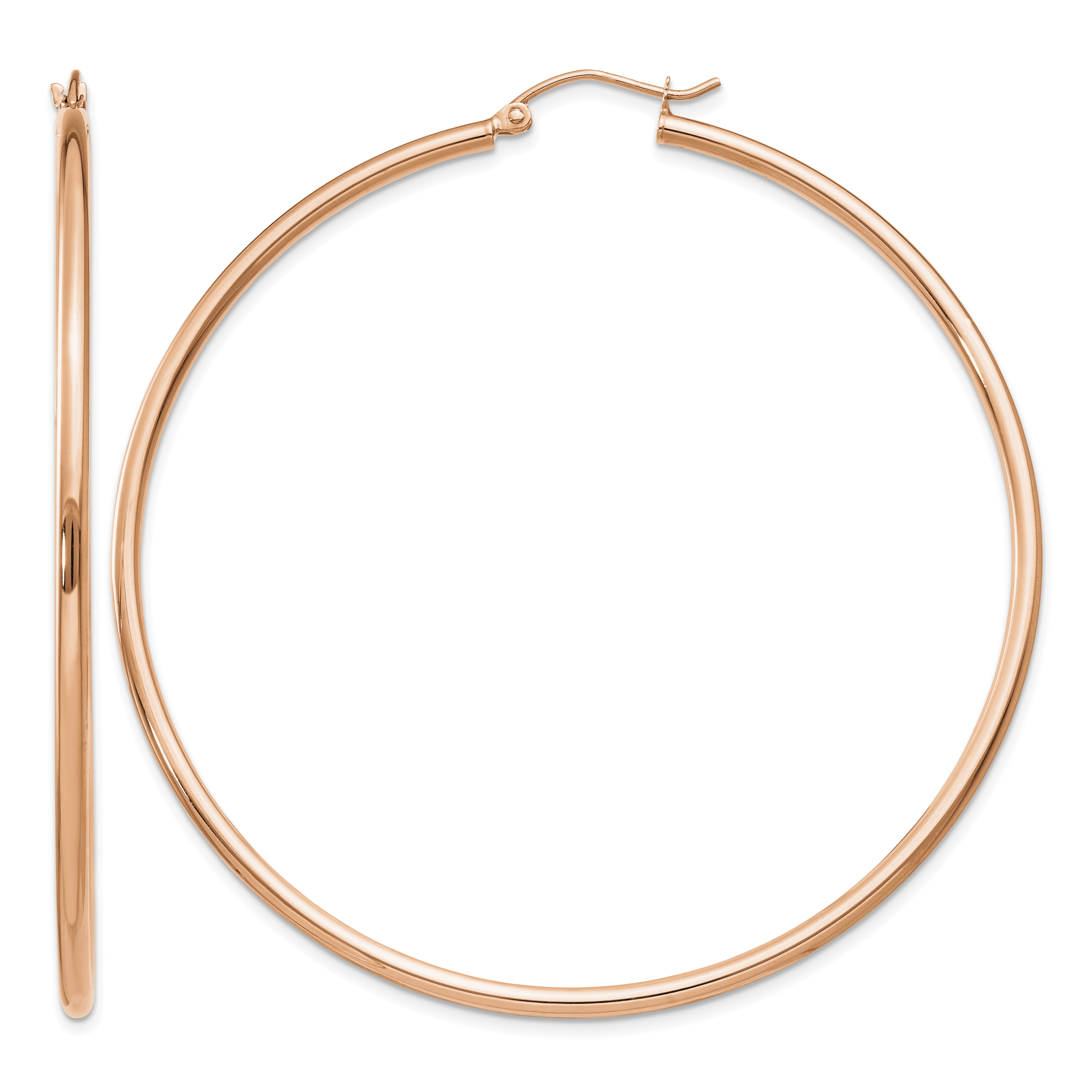 14k Rose Gold Polished 2x60mm Lightweight Tube Hoop Earrings (T923RL)