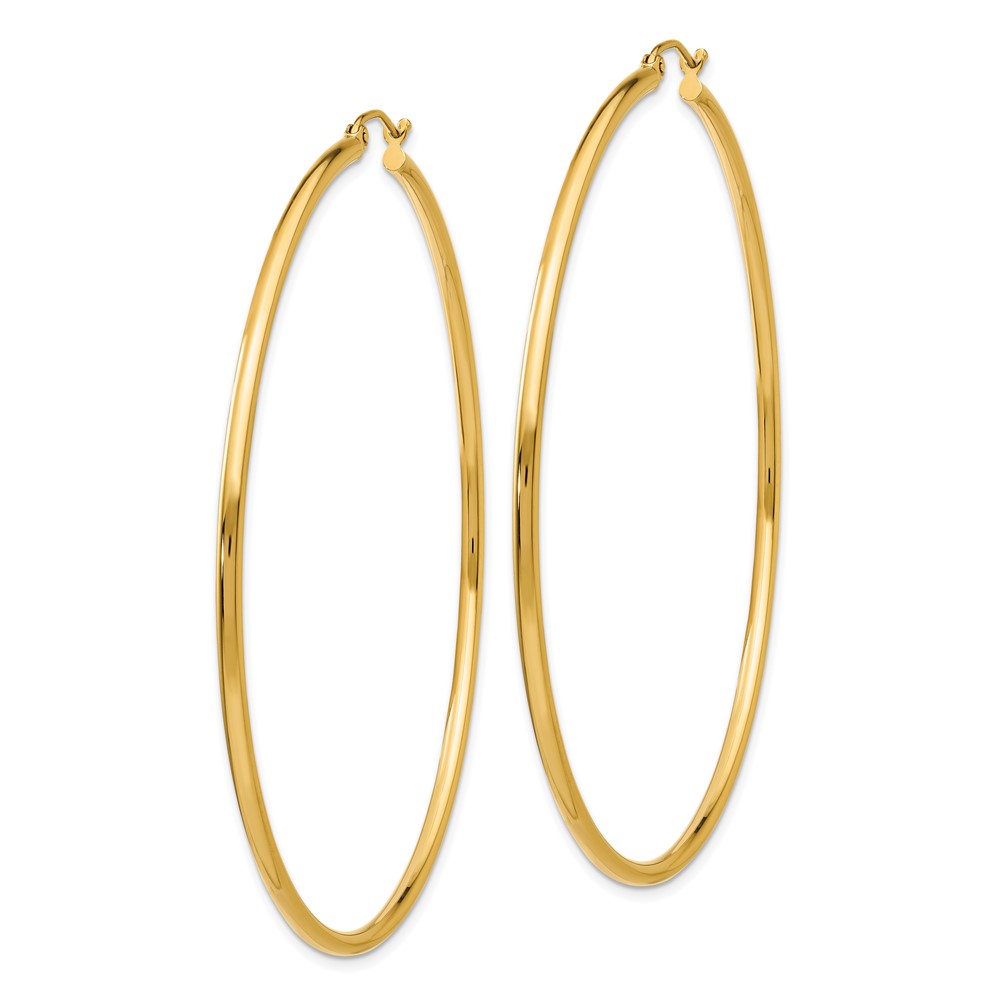 14k Polished 2x65mm Tube Hoop Earrings (T924)