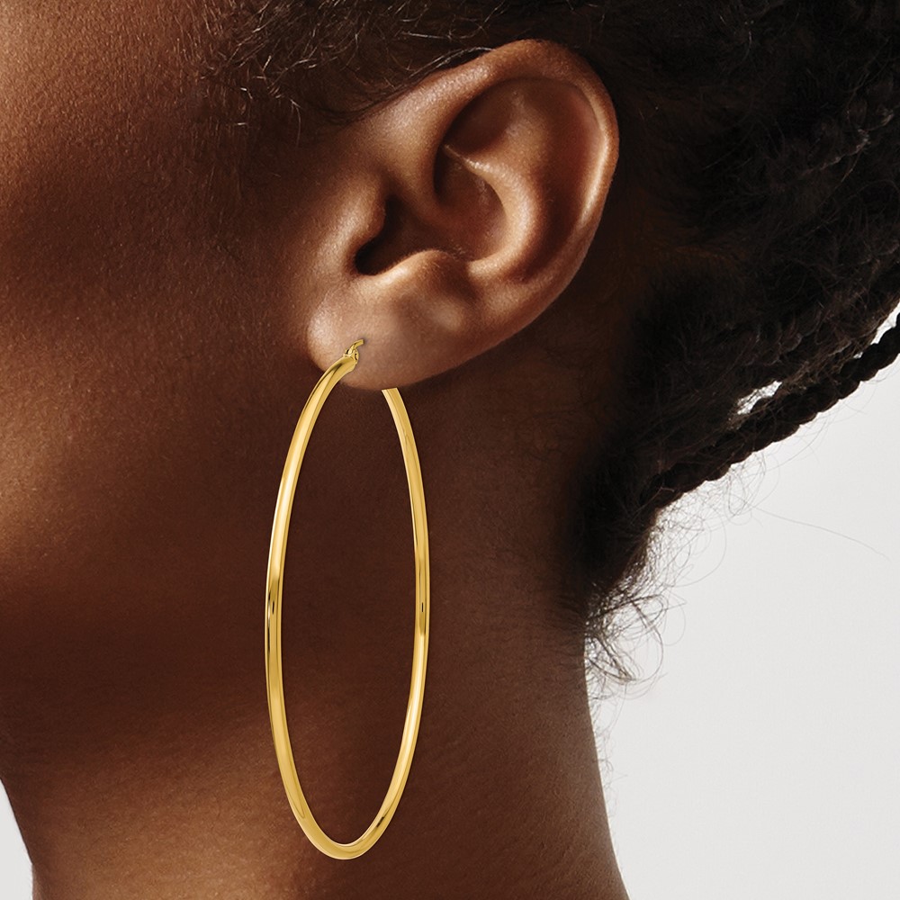 14k Polished 2x65mm Tube Hoop Earrings (T924)