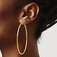14K Yellow Gold 2x 65mm Polished Tube Hoop Earrings view 3