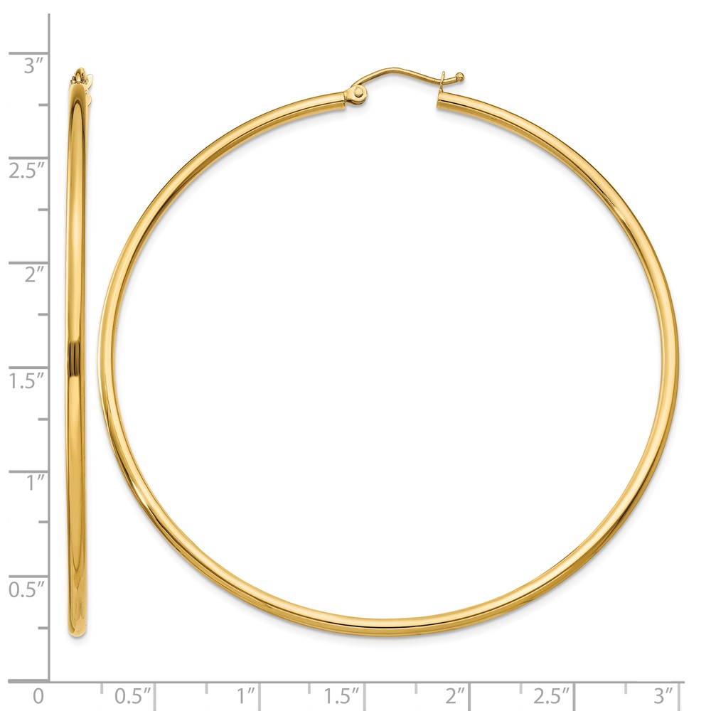 14k Polished 2x65mm Tube Hoop Earrings (T924)