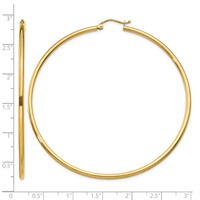 14K Yellow Gold 2x 65mm Polished Tube Hoop Earrings view 4